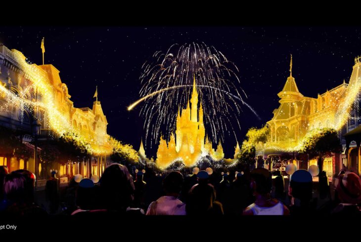 A new nighttime spectacular, “Disney Enchantment,” will debut Oct. 1, 2021, at Magic Kingdom Park in Lake Buena Vista, Fla. Created to launch with the “World’s Most Magical Celebration” the show will take guests on a journey filled with adventure, wonder and empowerment, inspiring guests to believe in magic. “Disney Enchantment” will feature music, enhanced lighting, stunning fireworks and, for the first time, immersive projection effects that extend from Cinderella Castle down Main Street, U.S.A. (Disney)